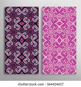 Vertical seamless patterns collection with floral geometric and lace texture for Wedding, Bridal, Valentine's day, greeting cards or Birthday Invitations, fabric or paper print. 