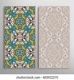 Vertical seamless patterns collection with floral geometric and lace texture for Wedding, Bridal, Valentine's day, greeting cards or Birthday Invitations, fabric or paper print. 