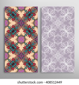 Vertical seamless patterns collection with floral geometric and lace texture for Wedding, Bridal, Valentine's day, greeting cards or Birthday Invitations, fabric or paper print. 