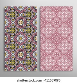 Vertical seamless patterns collection with floral geometric and lace texture for Wedding, Bridal, Valentine's day, greeting cards or Birthday Invitations, fabric or paper print. 