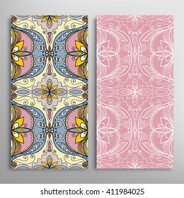 Vertical seamless patterns collection with floral geometric and lace texture for Wedding, Bridal, Valentine's day, greeting cards or Birthday Invitations, fabric or paper print. 