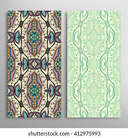 Vertical seamless patterns collection with floral geometric and lace texture for Wedding, Bridal, Valentine's day, greeting cards or Birthday Invitations, fabric or paper print. 