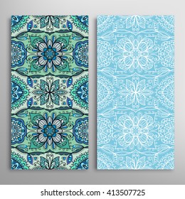 Vertical seamless patterns collection with floral geometric and lace texture for Wedding, Bridal, Valentine's day, greeting cards or Birthday Invitations, fabric or paper print. 