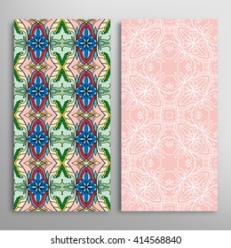 Vertical seamless patterns collection with floral geometric and lace texture for Wedding, Bridal, Valentine's day, greeting cards or Birthday Invitations, fabric or paper print. 