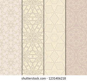 Vertical Seamless Patterns Set, Abstract Floral Geometric Texture. Ornament For Interior Design, Greeting Cards, Birthday Or Wedding Invitations, Paper Print. Ethnic