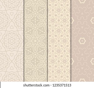 Vertical Seamless Patterns Set, Abstract Floral Geometric Texture. Ornament For Interior Design, Greeting Cards, Birthday Or Wedding Invitations, Paper Print. Ethnic