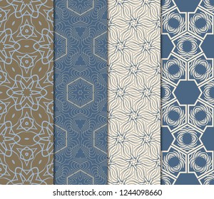 Vertical Seamless Patterns Set, Abstract Floral Geometric Texture. Ornament For Interior Design, Greeting Cards, Birthday Or Wedding Invitations, Paper Print. Ethnic