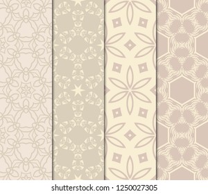Vertical Seamless Patterns Set, Abstract Floral Geometric Texture. Ornament For Interior Design, Greeting Cards, Birthday Or Wedding Invitations, Paper Print. Ethnic
