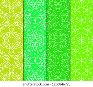 Vertical Seamless Patterns Set, Abstract Floral Geometric Texture. Ornament For Interior Design, Greeting Cards, Birthday Or Wedding Invitations, Paper Print. Ethnic Background In East Style