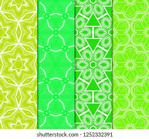 Vertical Seamless Patterns Set, Abstract Floral Geometric Texture. Ornament For Interior Design, Greeting Cards, Birthday Or Wedding Invitations, Paper Print. Ethnic Background In East Style