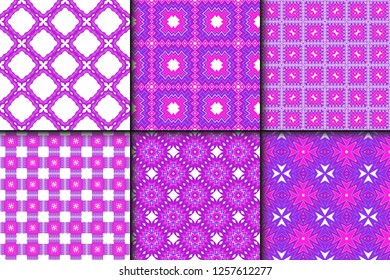 Vertical Seamless Patterns Set, Abstract Floral Geometric Texture. Ornament For Interior Design, Greeting Cards, Birthday Or Wedding Invitations, Paper Print. Ethnic Background In East Style
