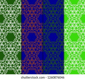 Vertical Seamless Patterns Set, Abstract Floral Geometric Texture. Ornament For Interior Design, Greeting Cards, Birthday Or Wedding Invitations, Paper Print. Ethnic Background In East Style.