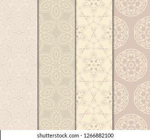 Vertical Seamless Patterns Set, Abstract Floral Geometric Texture. Ornament For Interior Design, Greeting Cards, Birthday Or Wedding Invitations, Paper Print. Ethnic