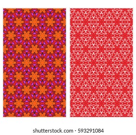 Vertical seamless patterns set, abstract floral geometric texture. Ornament for interior design, greeting cards, birthday or wedding invitations, paper print. Ethnic background in east style.