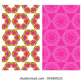 Vertical seamless patterns set, abstract floral geometric texture. Ornament for interior design, greeting cards, birthday or wedding invitations, paper print. Ethnic background in east style.