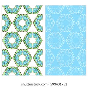 Vertical seamless patterns set, abstract floral geometric texture. Ornament for interior design, greeting cards, birthday or wedding invitations, paper print. Ethnic background in east style.