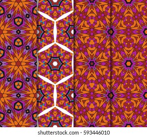 Vertical seamless patterns set, abstract floral geometric texture. Ornament for interior design, greeting cards, birthday or wedding invitations, paper print. Ethnic background in east style.