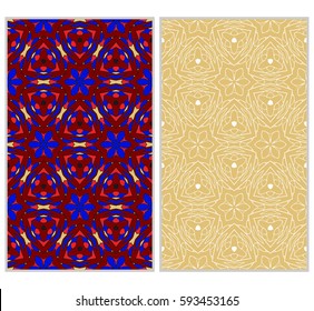 Vertical seamless patterns set, abstract floral geometric texture. Ornament for interior design, greeting cards, birthday or wedding invitations, paper print. Ethnic background in east style.