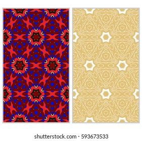 Vertical seamless patterns set, abstract floral geometric texture. Ornament for interior design, greeting cards, birthday or wedding invitations, paper print. Ethnic background in east style.