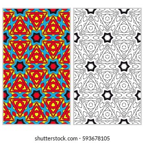 Vertical seamless patterns set, abstract floral geometric texture. Ornament for interior design, greeting cards, birthday or wedding invitations, paper print. Ethnic background in east style.