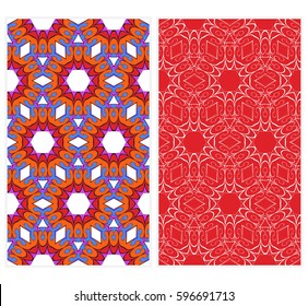 Vertical seamless patterns set, abstract floral geometric texture. Ornament for interior design, greeting cards, birthday or wedding invitations, paper print. Ethnic background in east style.