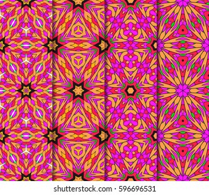 Vertical seamless patterns set, abstract floral geometric texture. Ornament for interior design, greeting cards, birthday or wedding invitations, paper print. Ethnic background in east style.