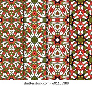 Vertical seamless patterns set, abstract floral geometric texture. Ornament for interior design, greeting cards, birthday or wedding invitations, paper print. Ethnic background in east style.