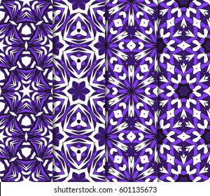 Vertical seamless patterns set, abstract floral geometric texture. Ornament for interior design, greeting cards, birthday or wedding invitations, paper print. Ethnic background in east style.