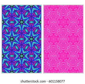 Vertical seamless patterns set, abstract floral geometric texture. Ornament for interior design, greeting cards, birthday or wedding invitations, paper print. Ethnic background in east style.