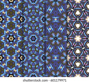 Vertical seamless patterns set, abstract floral geometric texture. Ornament for interior design, greeting cards, birthday or wedding invitations, paper print. Ethnic background in east style.