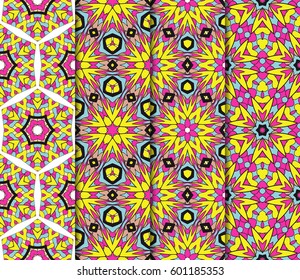 Vertical seamless patterns set, abstract floral geometric texture. Ornament for interior design, greeting cards, birthday or wedding invitations, paper print. Ethnic background in east style.