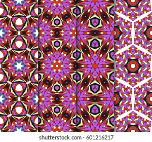 Vertical seamless patterns set, abstract floral geometric texture. Ornament for interior design, greeting cards, birthday or wedding invitations, paper print. Ethnic background in east style.