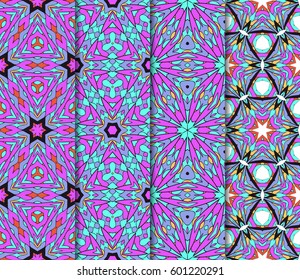 Vertical seamless patterns set, abstract floral geometric texture. Ornament for interior design, greeting cards, birthday or wedding invitations, paper print. Ethnic background in east style.