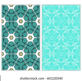 Vertical seamless patterns set, abstract floral geometric texture. Ornament for interior design, greeting cards, birthday or wedding invitations, paper print. Ethnic background in east style.