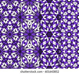 Vertical seamless patterns set, abstract floral geometric texture. Ornament for interior design, greeting cards, birthday or wedding invitations, paper print. Ethnic background in east style.