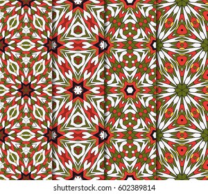 Vertical seamless patterns set, abstract floral geometric texture. Ornament for interior design, greeting cards, birthday or wedding invitations, paper print. Ethnic background in east style.