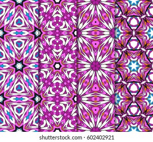 Vertical seamless patterns set, abstract floral geometric texture. Ornament for interior design, greeting cards, birthday or wedding invitations, paper print. Ethnic background in east style.