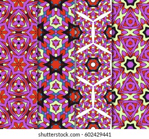 Vertical seamless patterns set, abstract floral geometric texture. Ornament for interior design, greeting cards, birthday or wedding invitations, paper print. Ethnic background in east style.