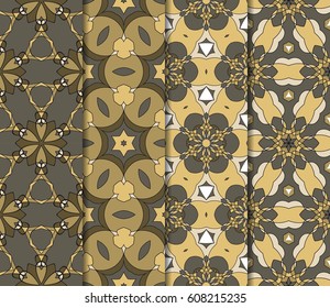 Vertical seamless patterns set, abstract floral geometric texture. Ornament for interior design, greeting cards, birthday or wedding invitations, paper print. Ethnic background in east style.