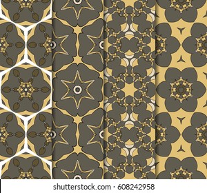 Vertical seamless patterns set, abstract floral geometric texture. Ornament for interior design, greeting cards, birthday or wedding invitations, paper print. Ethnic background in east style.