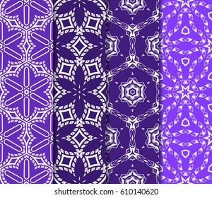 Vertical seamless patterns set, abstract floral geometric texture. Ornament for interior design, greeting cards, birthday or wedding invitations, paper print. Ethnic background in east style.