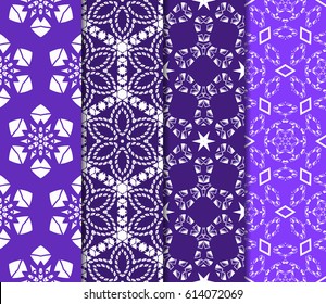 Vertical seamless patterns set, abstract floral geometric texture. Ornament for interior design, greeting cards, birthday or wedding invitations, paper print. Ethnic background in east style.