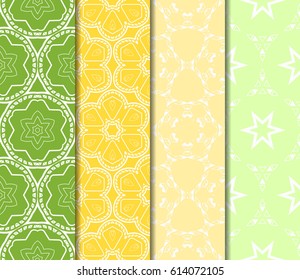 Vertical seamless patterns set, abstract floral geometric texture. Ornament for interior design, greeting cards, birthday or wedding invitations, paper print. Ethnic background in east style.