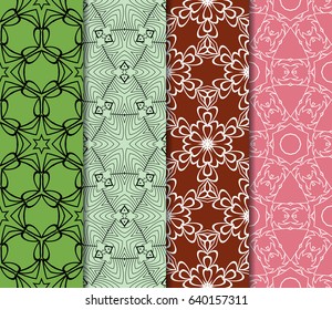 Vertical seamless patterns set, abstract floral geometric texture. Ornament for interior design, greeting cards