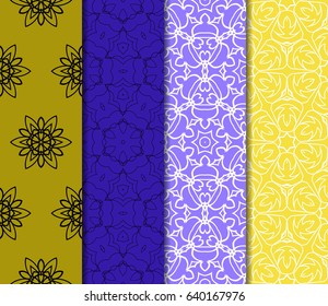Vertical seamless patterns set, abstract floral geometric texture. Ornament for interior design, greeting cards