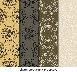 Vertical seamless patterns set, abstract floral geometric texture. Ornament for interior design, greeting cards