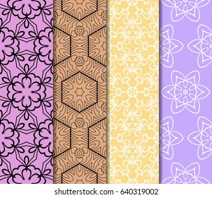 Vertical seamless patterns set, abstract floral geometric texture. Ornament for interior design, greeting cards