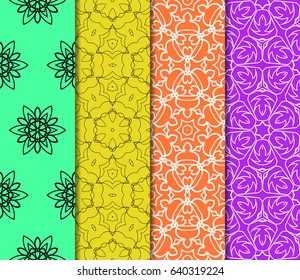 Vertical seamless patterns set, abstract floral geometric texture. Ornament for interior design, greeting cards