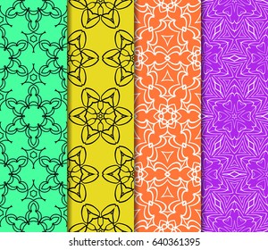 Vertical seamless patterns set, abstract floral geometric texture. Ornament for interior design, greeting cards