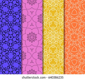 Vertical seamless patterns set, abstract floral geometric texture. Ornament for interior design, greeting cards